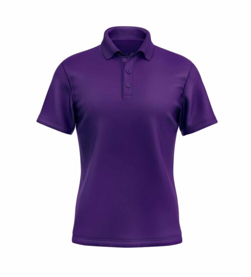 A vibrant purple blank Polo-shirt on a flat surface.