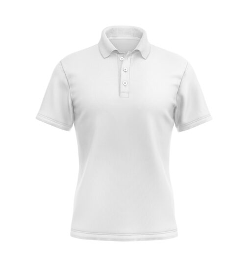 A classic white polo-shirt neatly laid out.