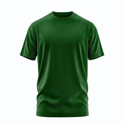 A fresh green blank t-shirt on a flat surface.