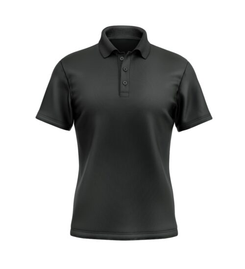 A sophisticated dark gray blank Polo-shirt on a flat surface.