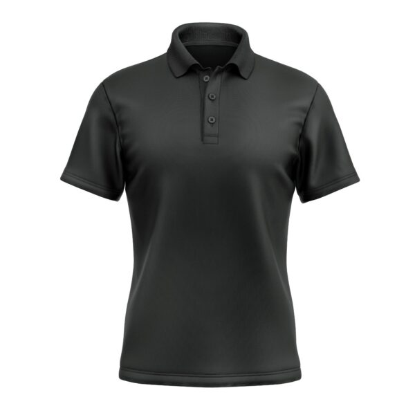 A sophisticated dark gray blank Polo-shirt on a flat surface.