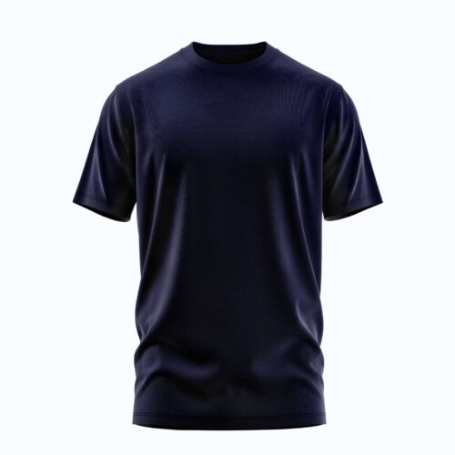 A midnight blue blank t-shirt on a flat surface.